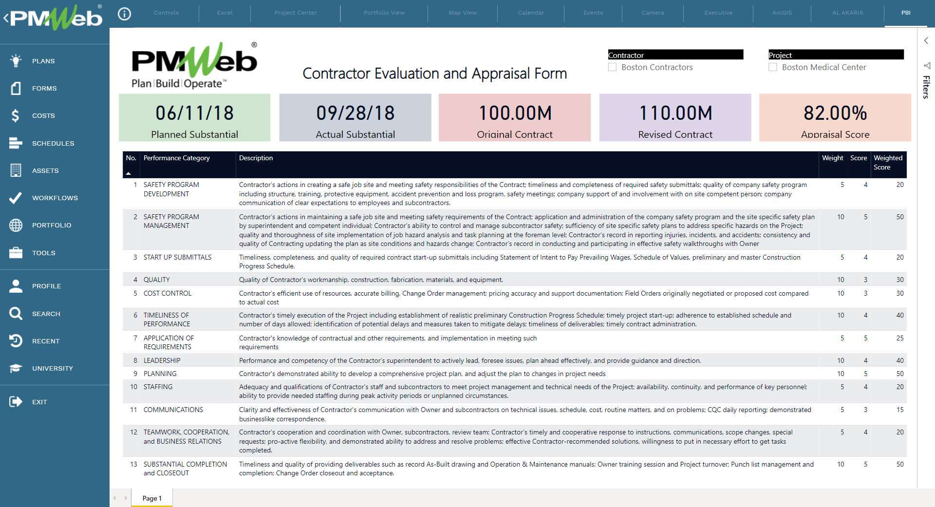 PMWeb 7 Contractor Evaluation and Appraisal From