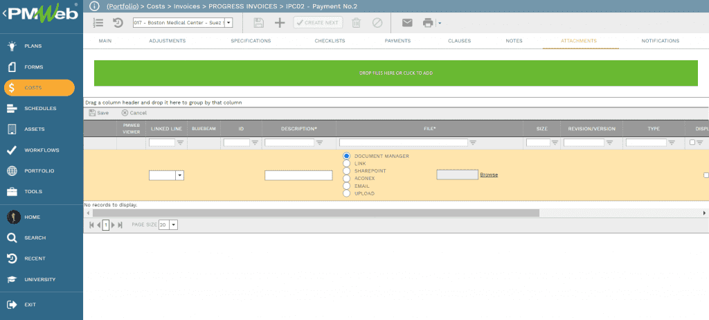 PMWeb 7 Costs Invoices Progress Invoice Payment