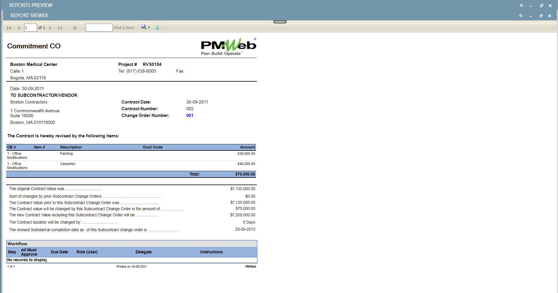 PMWeb 7 Reports Preview 
Report Viewer 
Commitment CO