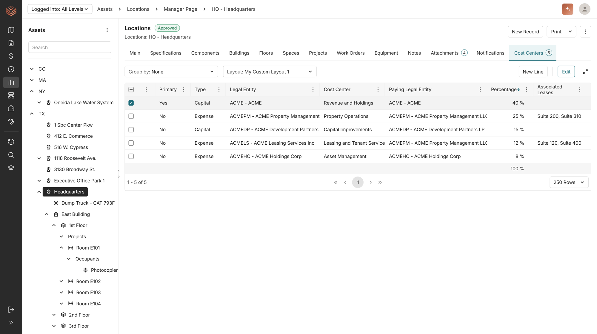 PMWEB 2026 Cost Centers defined at the Location level