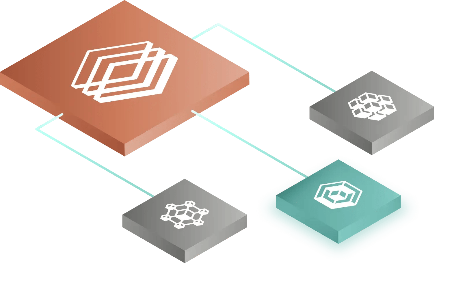 Abstract system flow diagram connecting four platform modules.