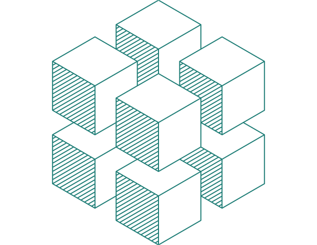 Geometric illustration of interconnected cubes in a hexagonal grid pattern.