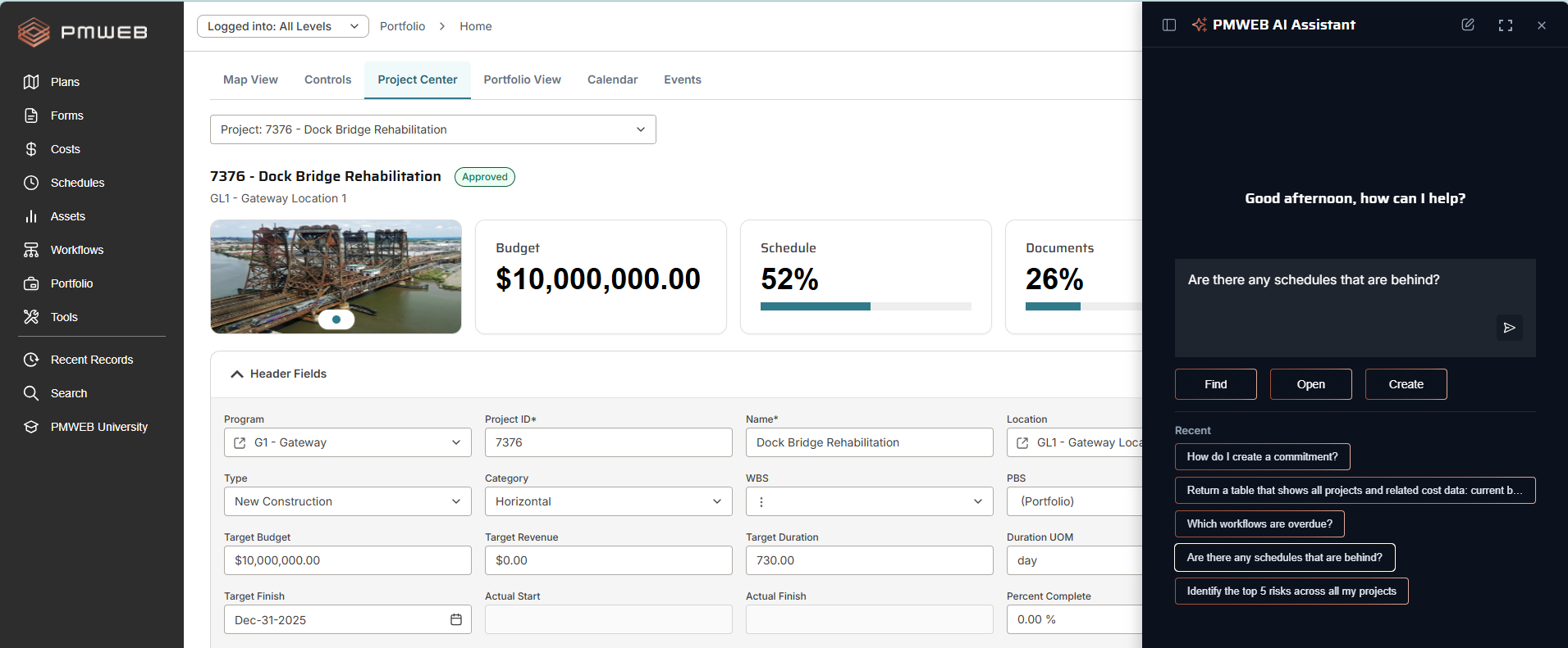 Screenshot of PMWEB AI Agent in PMWEB 2026
