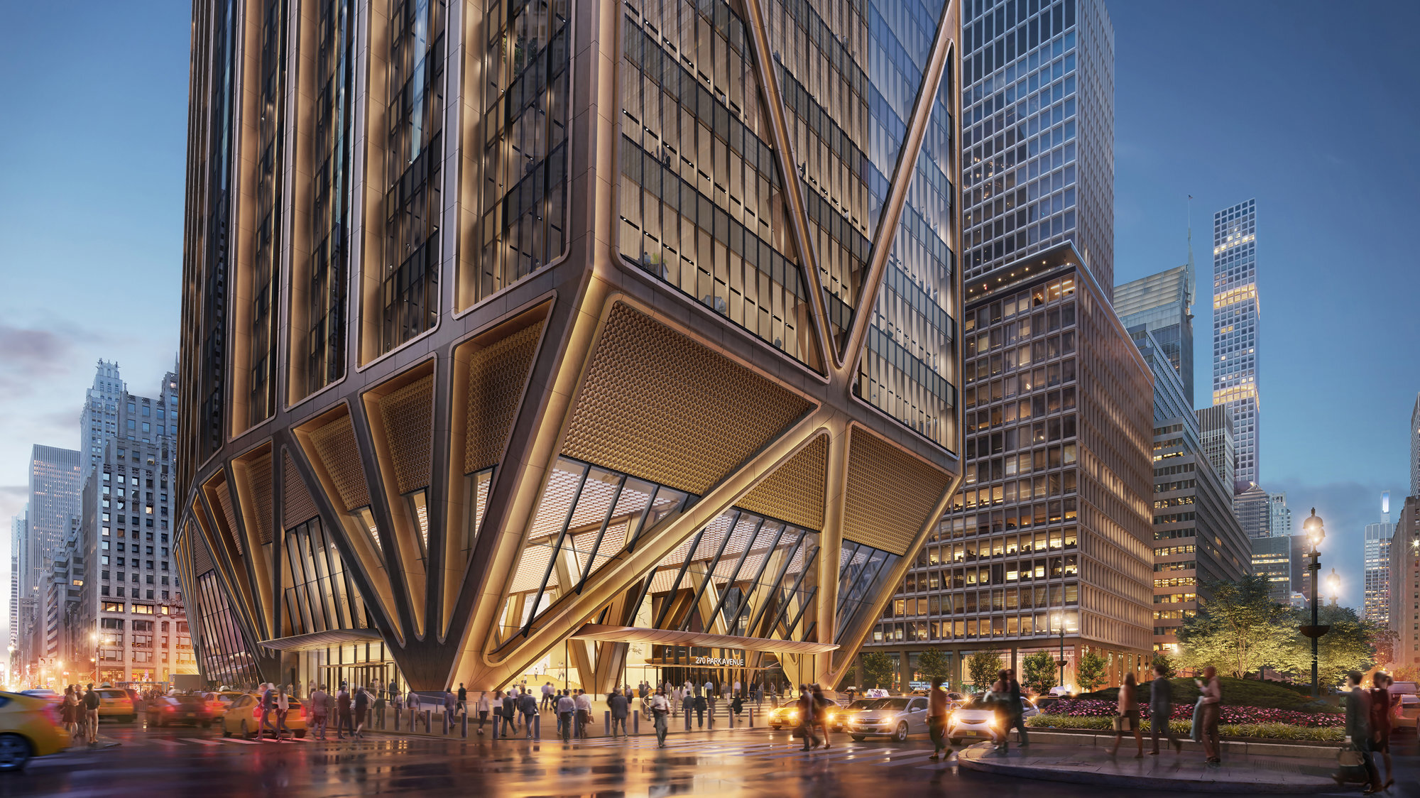 Digital render of the 270 Park South Building where the JPMorgan Chase Headquarters are located