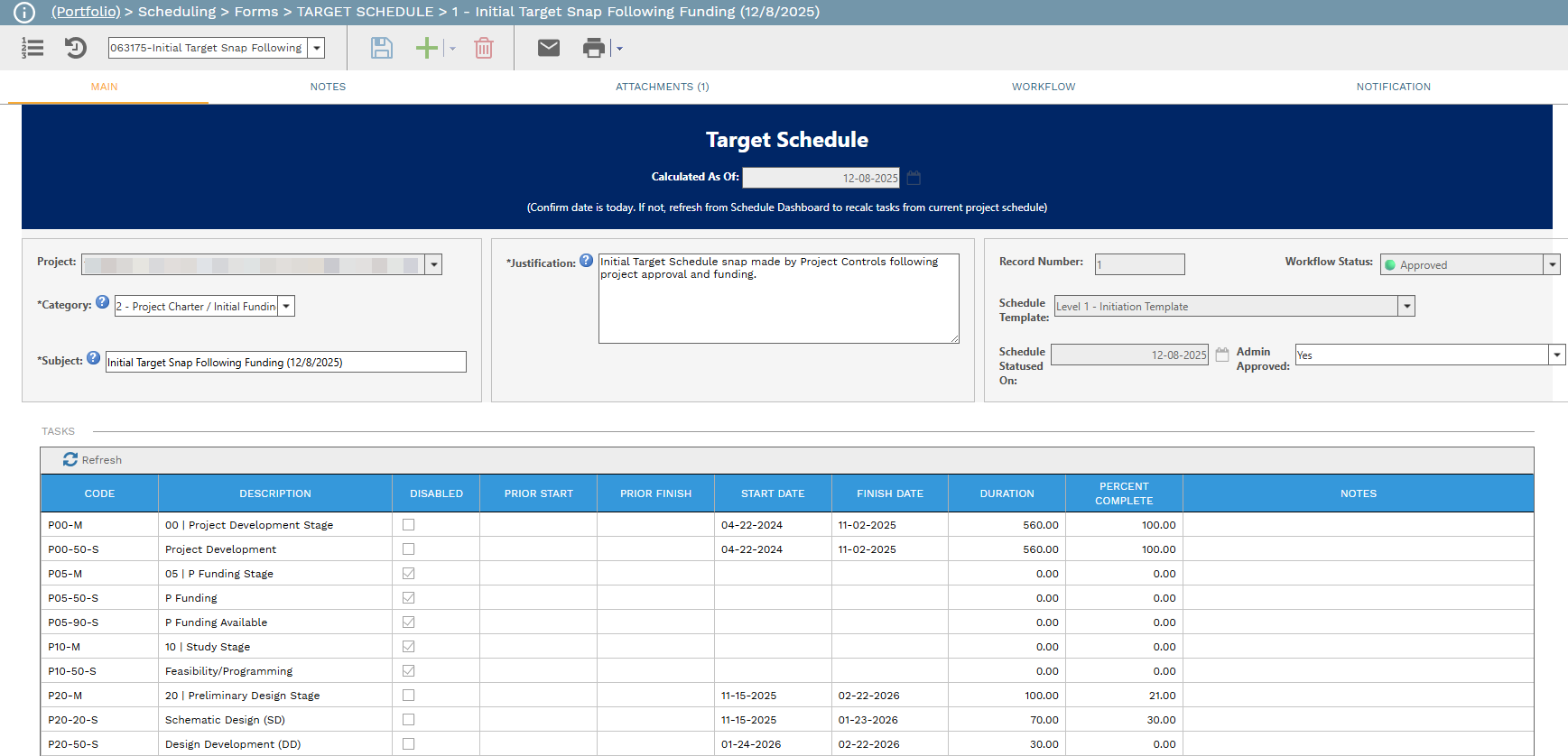 Target Schedule form in PMWEB at UC Davis Health