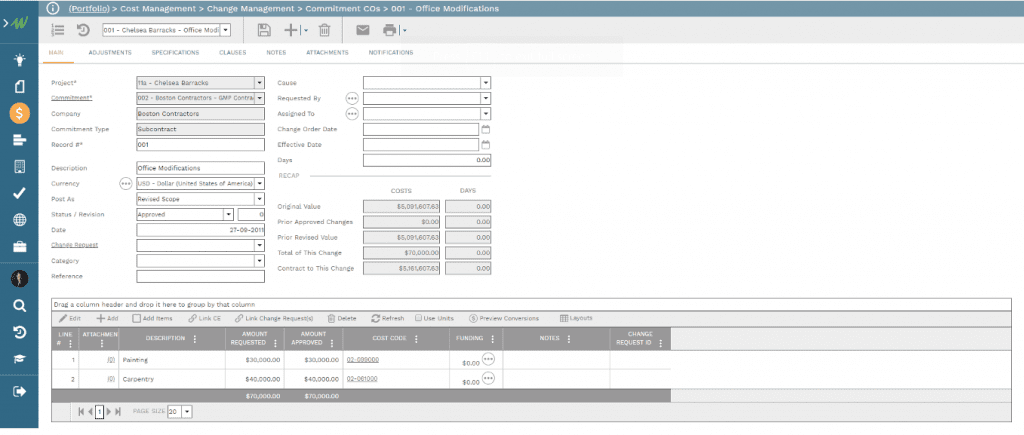 PMWeb 7 Cost Management Change Management Commitment COs 