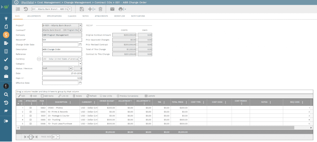 PMWeb 7 Cost Management Change Management Contract COs 