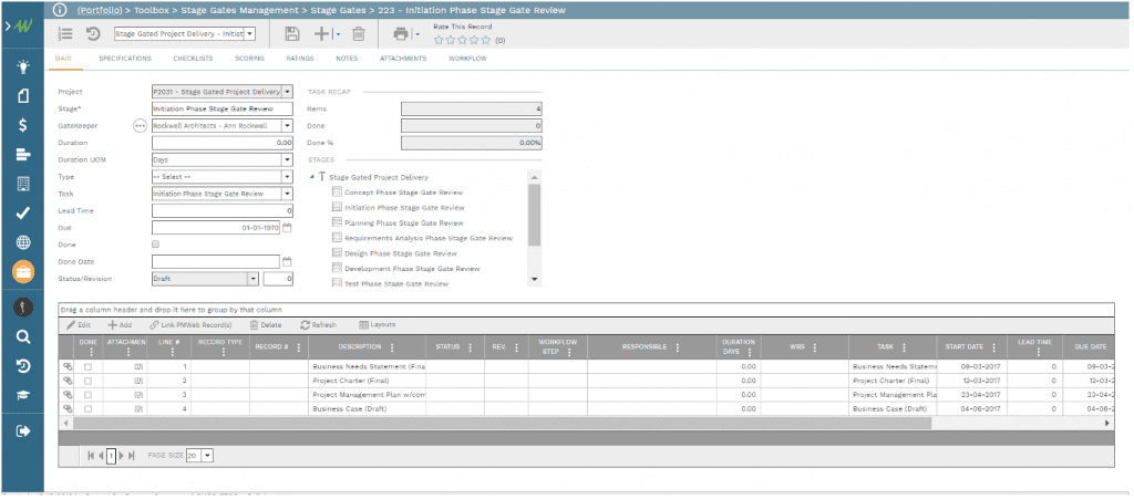 PMWeb 7 Toolbox Stage Gate Managment Stage Gate 