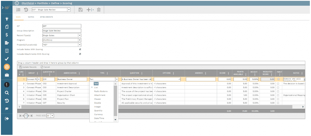 PMWeb 7 Portfolio Define Scoring 