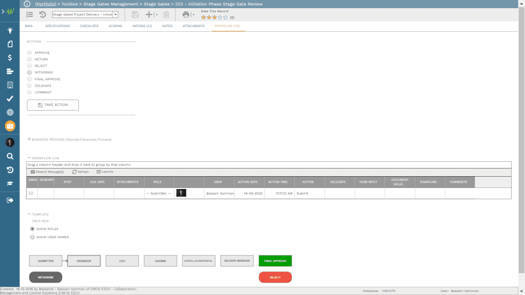 PMWeb 7 Toolbox Stage Gate Managment Stage Gate 