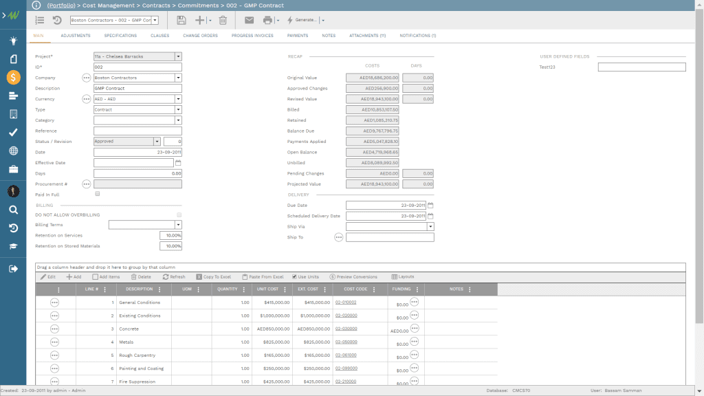 PMWeb 7 Cost Management Contracts Commitments 