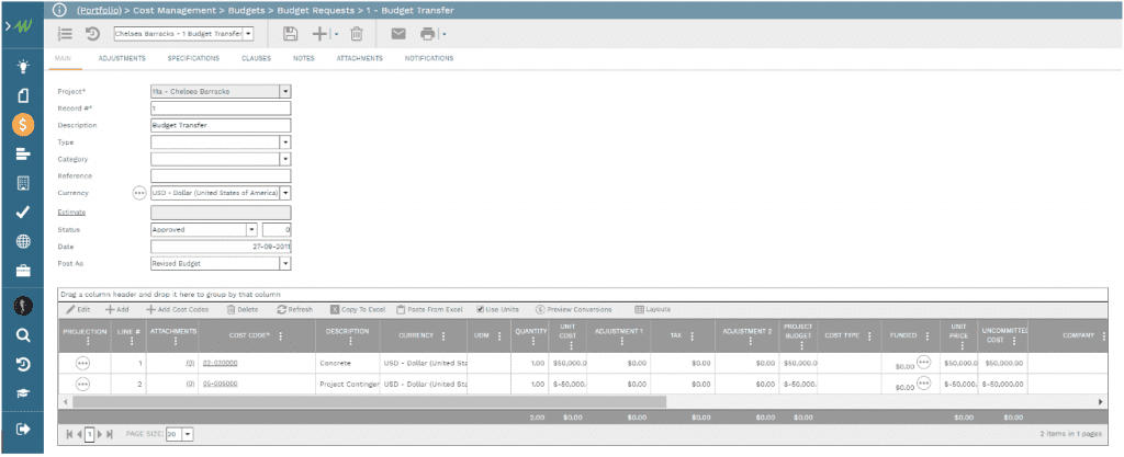 PMWeb 7 Cost Management Budgets Budgets Requests 