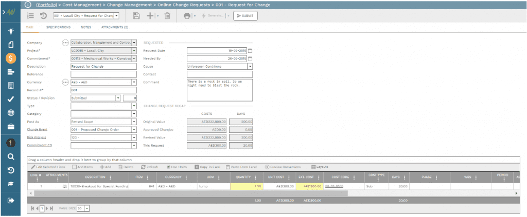 PMWeb 7 Change Management Online Change requests  for the Cost Value Reconciliation