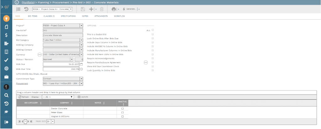 PMWeb 7 Planning Procurement Pre Bid