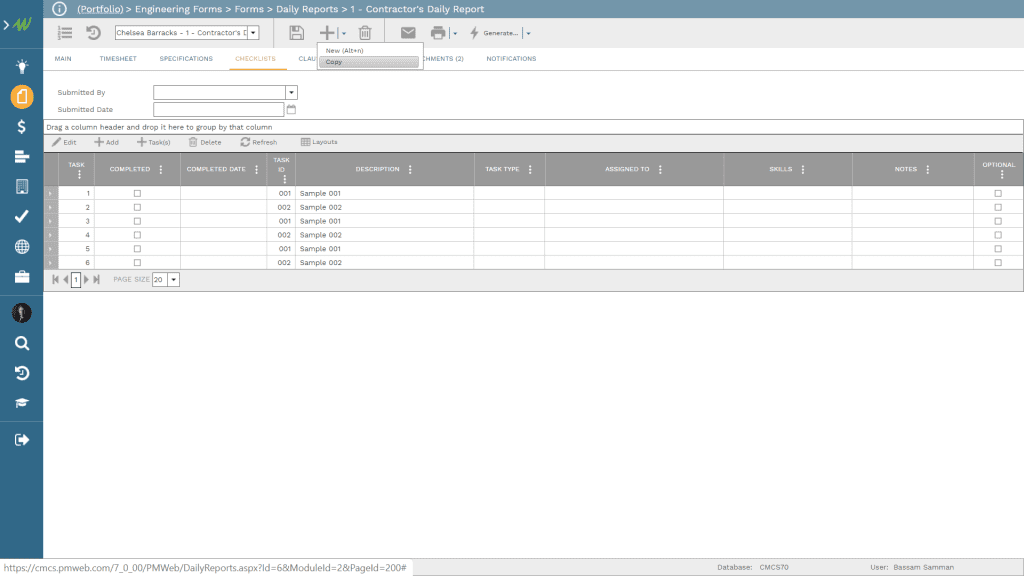 PMWeb 7 Engineering Forms Forms Daily Reports 