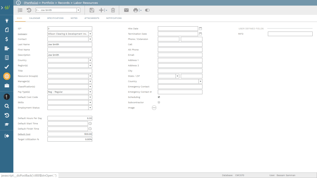 PMWeb 7 Portfolio Records Labor Resources