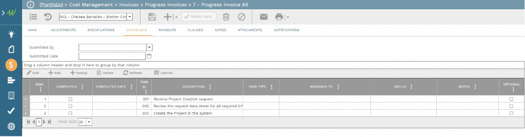 PMWeb 7 Cost management Invoices Progress Invoices 