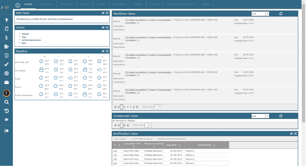 PMWeb 7 Home Controls Workflow inbox 