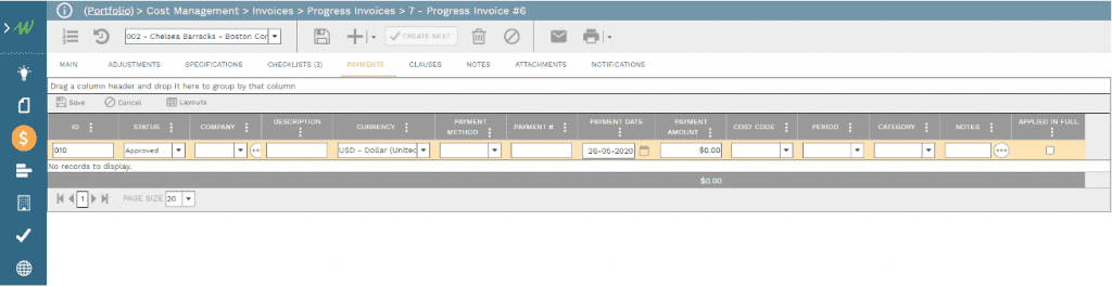 PMWeb 7 Cost Managment Invoices Progress invoices 