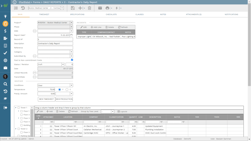 PMWeb 7 Forms Daily Reports Contractors Daily Report 