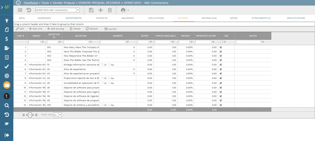 PMWeb 7 Vendor Prequalification Records