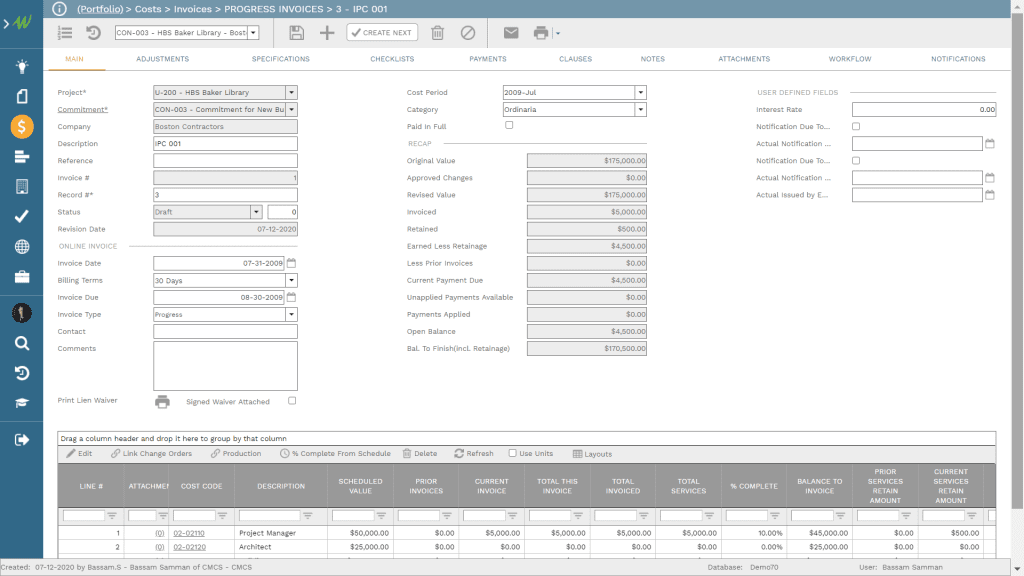 Progress Invoices for Joint Measurement Records