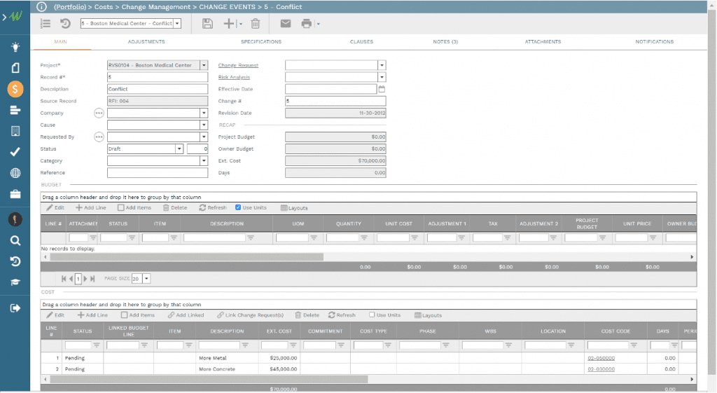 Change Events used in creating the Real Estate Development Commercial Performance Dashboard