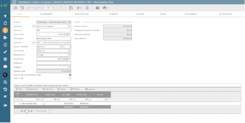 Municipality Fees used to create the Real Estate Development Commercial Performance Dashboard