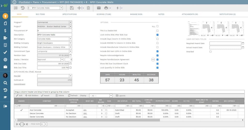 PMWeb 7 Plans Procurement RFP (BID Packages) 