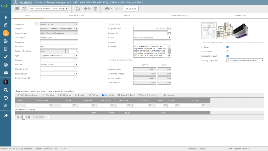 PMWeb 7 Costs Change Management RFC Online Change Requests from the Engineer’s Instructions