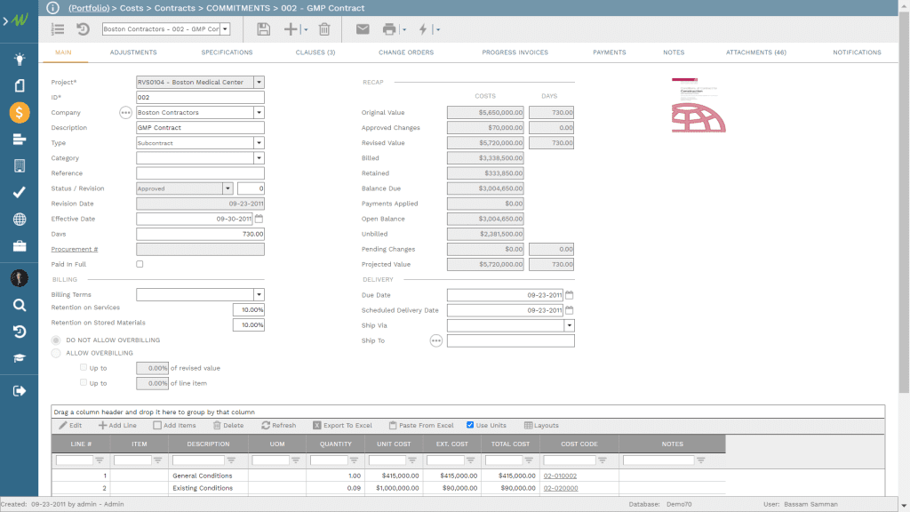 PMWeb 7 Costs Contracts Commitments 