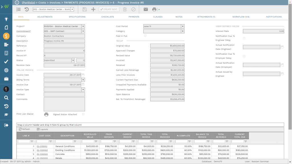 PMWeb 7 Costs Invoices Payments (Progresses Invoices )