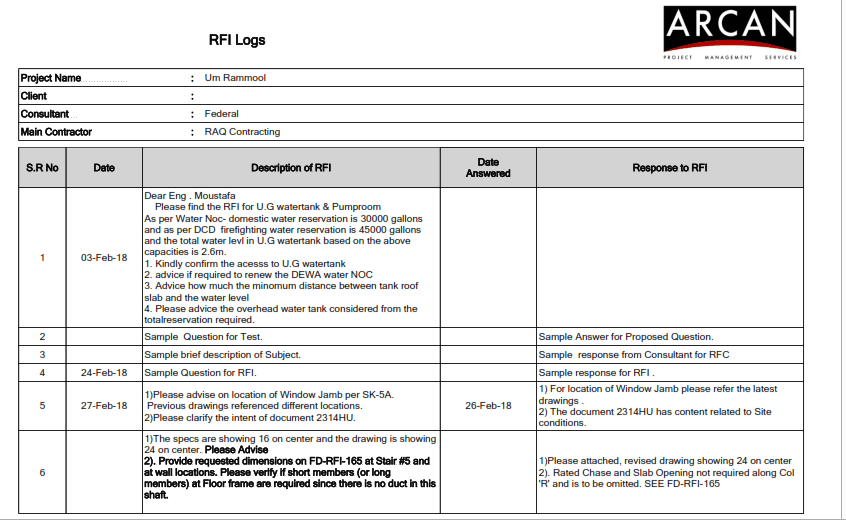 PMWeb 7 RFI Log 