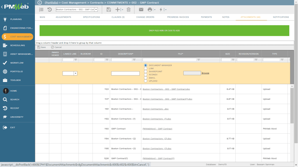 PMWeb 7 Cost Management Contracts Commitments 