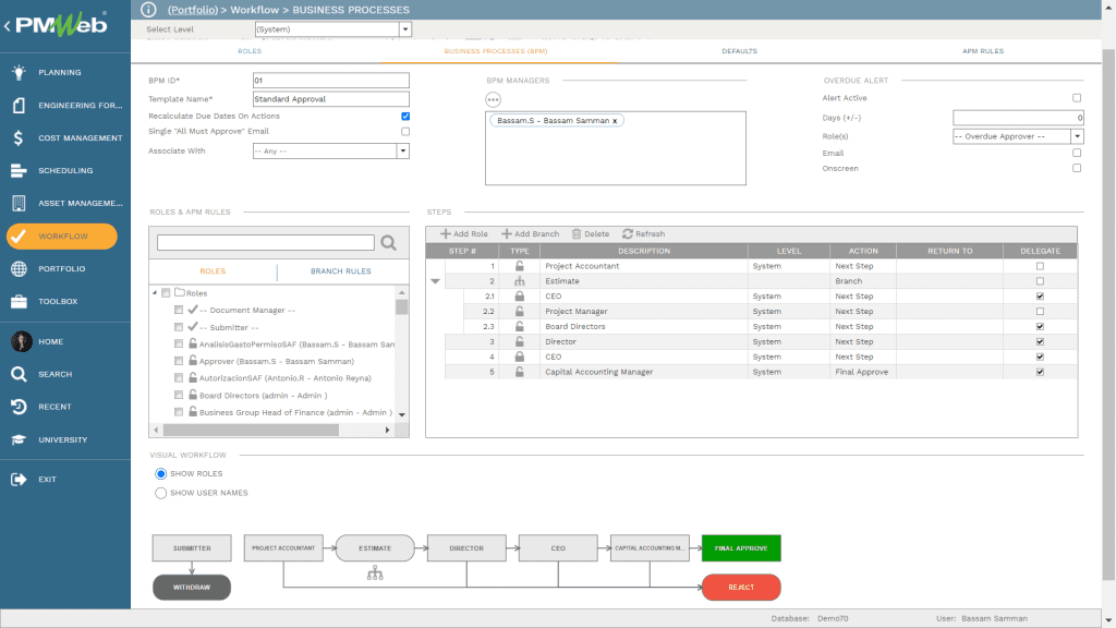 PMWeb 7 Workflow Business Processes for the Earned Value Management Analysis