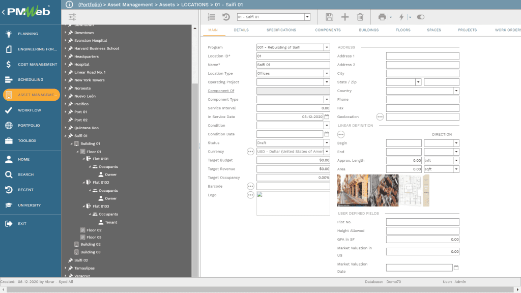 PMWeb 7 Asset Management Assets Location 