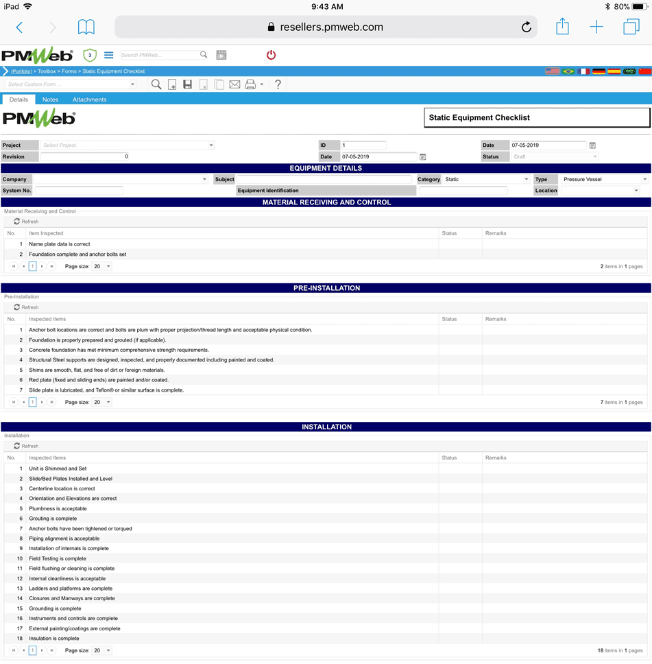 Inspection Checklists for Static and Rotating Equipment on Construction Sites