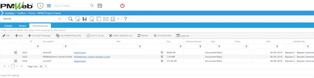 PMWeb 7 Toolbox Forms NPMO Project Charter 