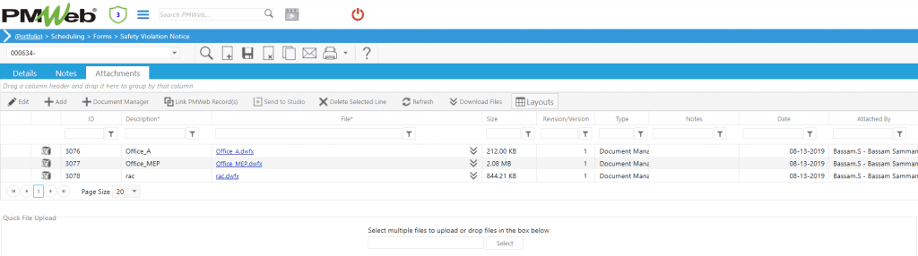 PMWeb 7 Scheduling Forms Safety Violation Notice Attachments