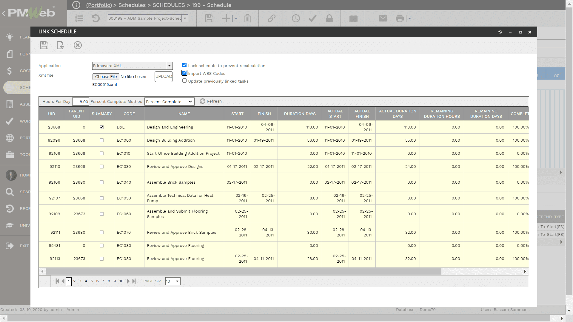 PMWeb 7 Schedules Link Schedule