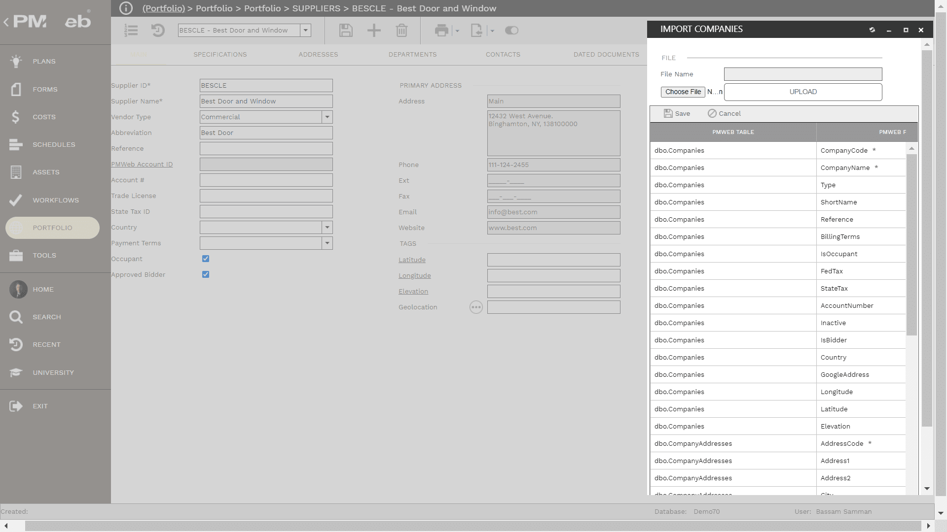 PMWeb 7 Portfolio Suppliers BESCLE