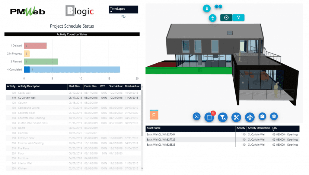 PMWeb 7 Project Schedule Status with BIM Models