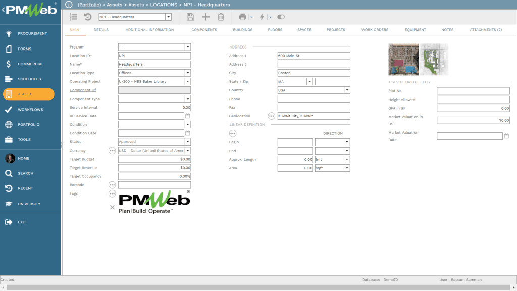 PMWeb 7 Assets Locations 