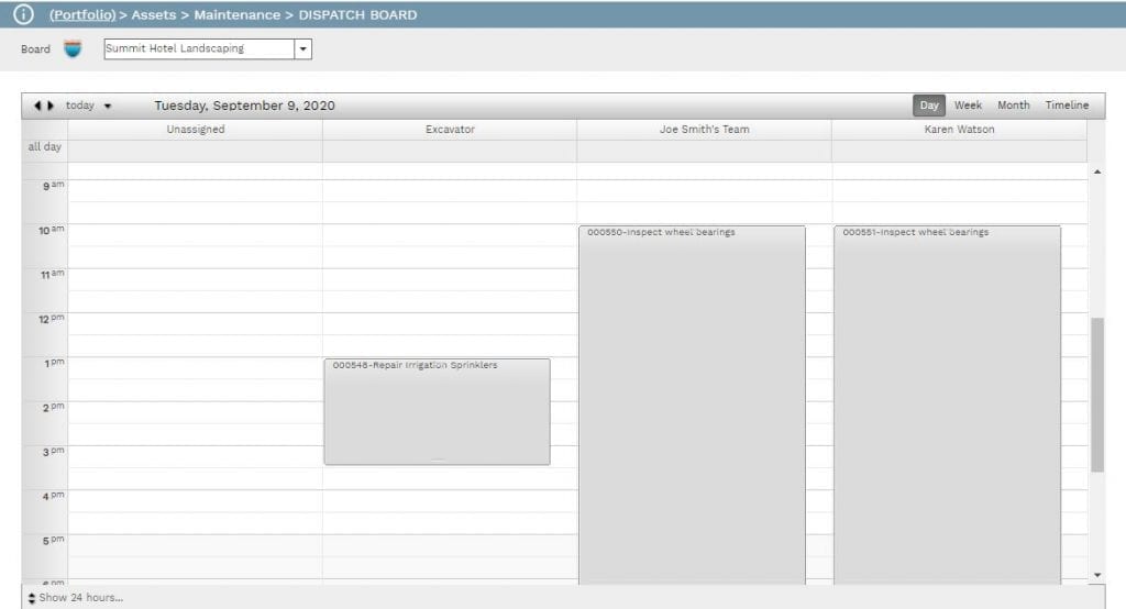 PMWeb 7 Assets Dispatch Board Calendar Maintenance