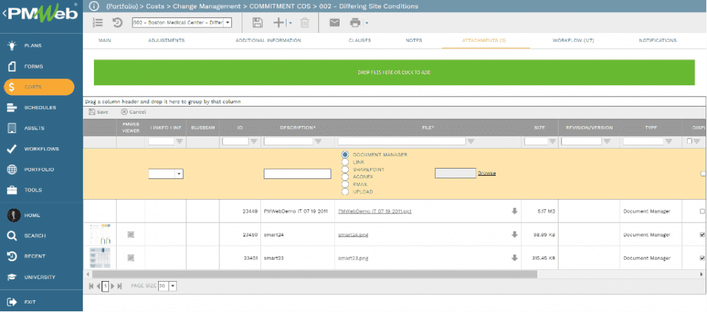 PMWeb 7 Costs Change Managment  Commitment COS 