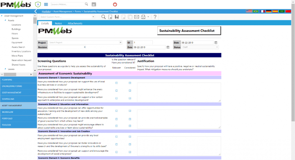 Economic, Social and Environment Sustainability Assessment Checklist for Capital Projects