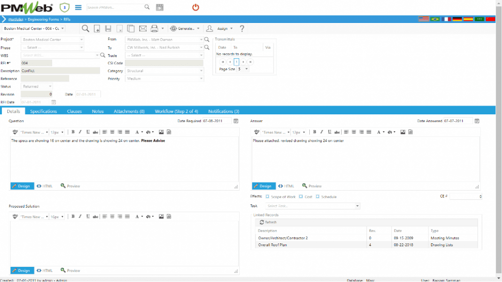 PMWeb 7 Engineering Forms RFIs 
Details 