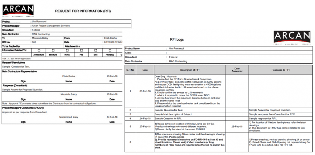 PMWeb 7 Request of Information Log (RFI)