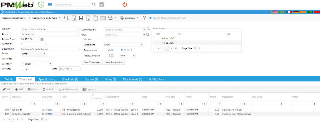 PMWeb 7 Engineering Forms Daily Reports Timesheet to reverse the 80-20 rule