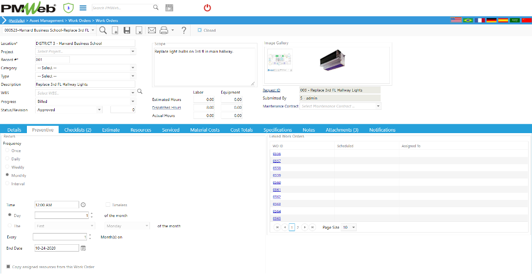 PMWeb 7 Asset Managment Work Orders Work Orders Preventive 